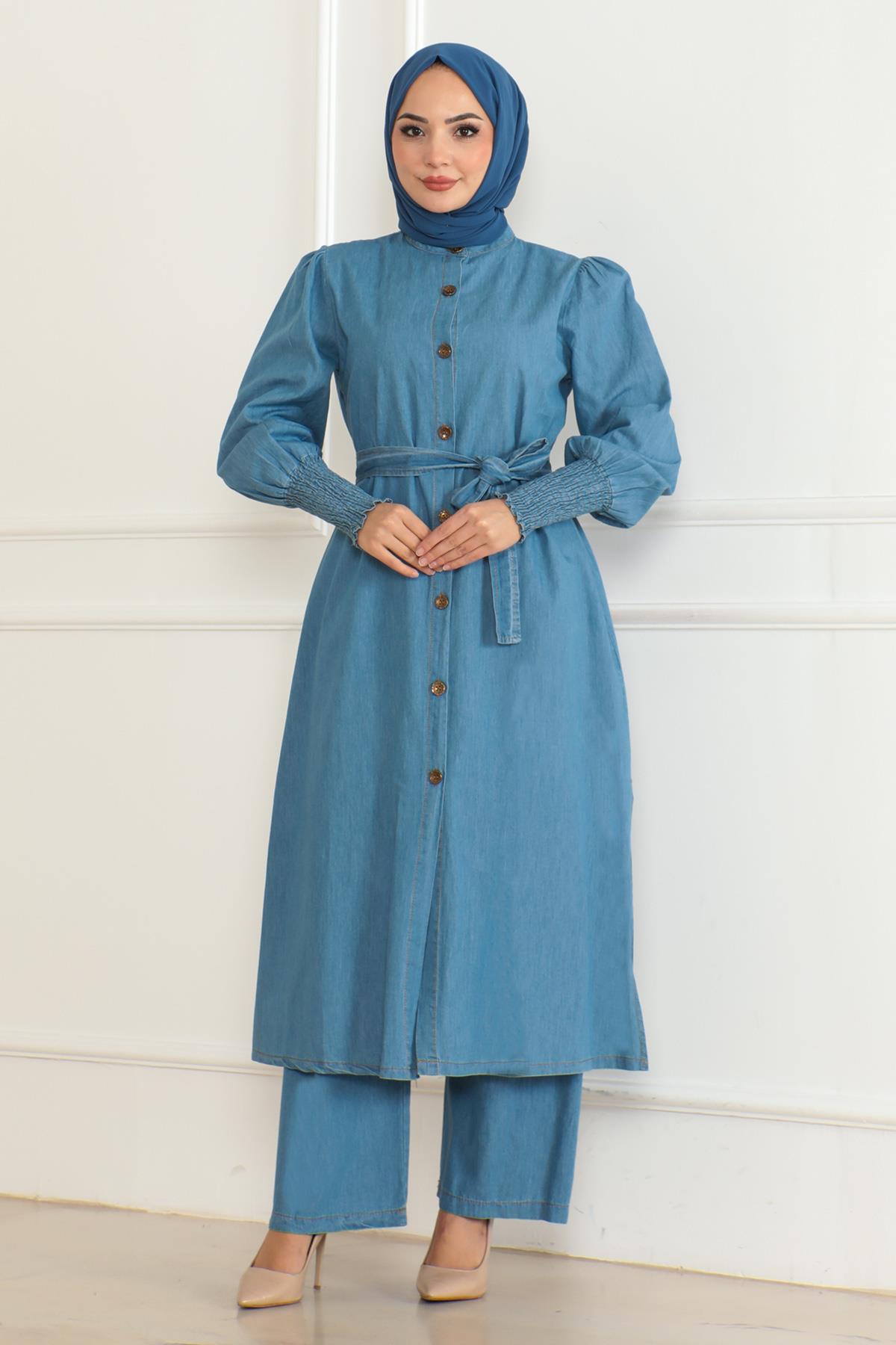 Yırtmaçlı Kot Takım Açık Kot 19227