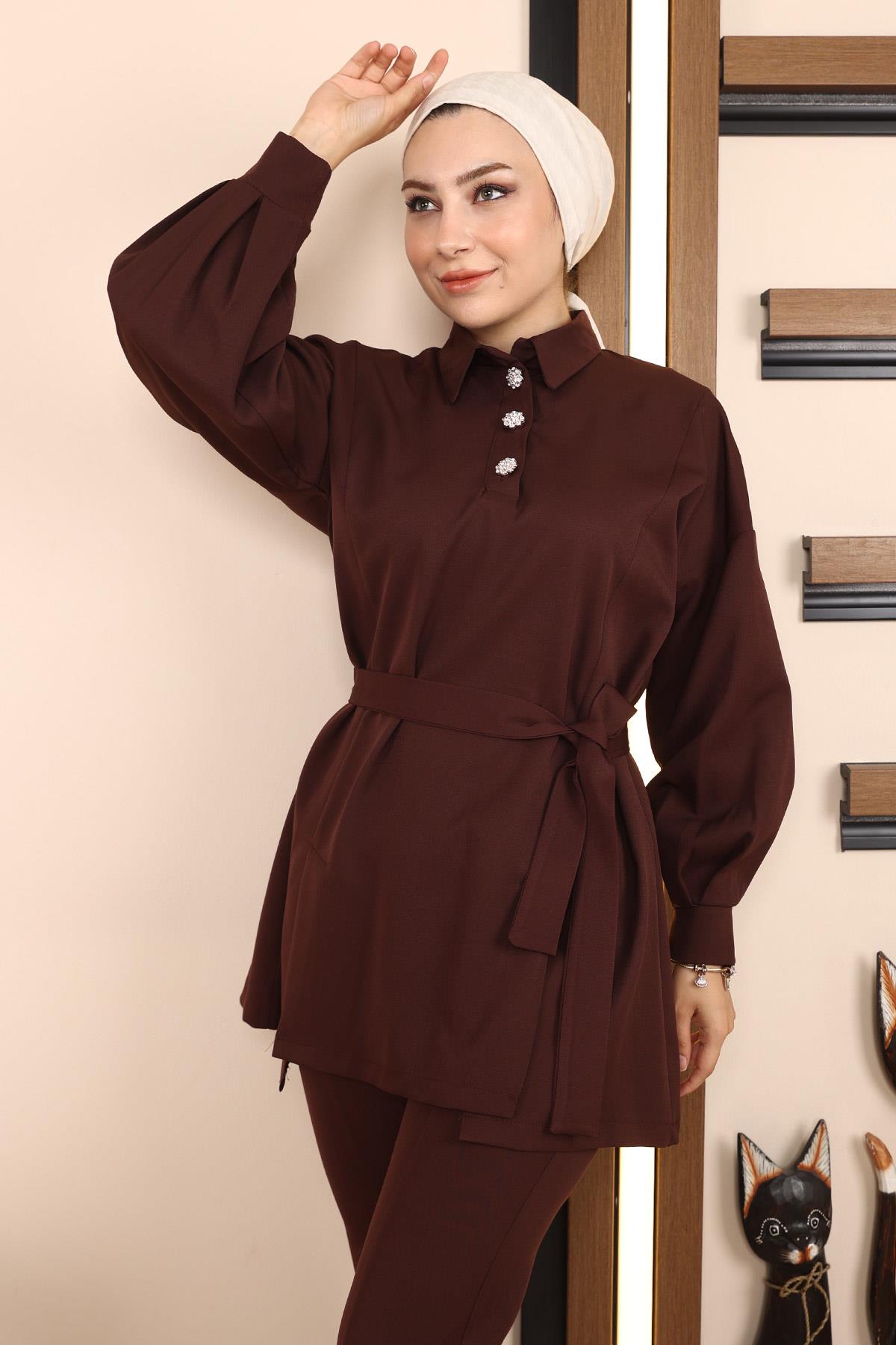 Yırtmaçlı Takım Kahverengi Kahverengi MSW19129-5