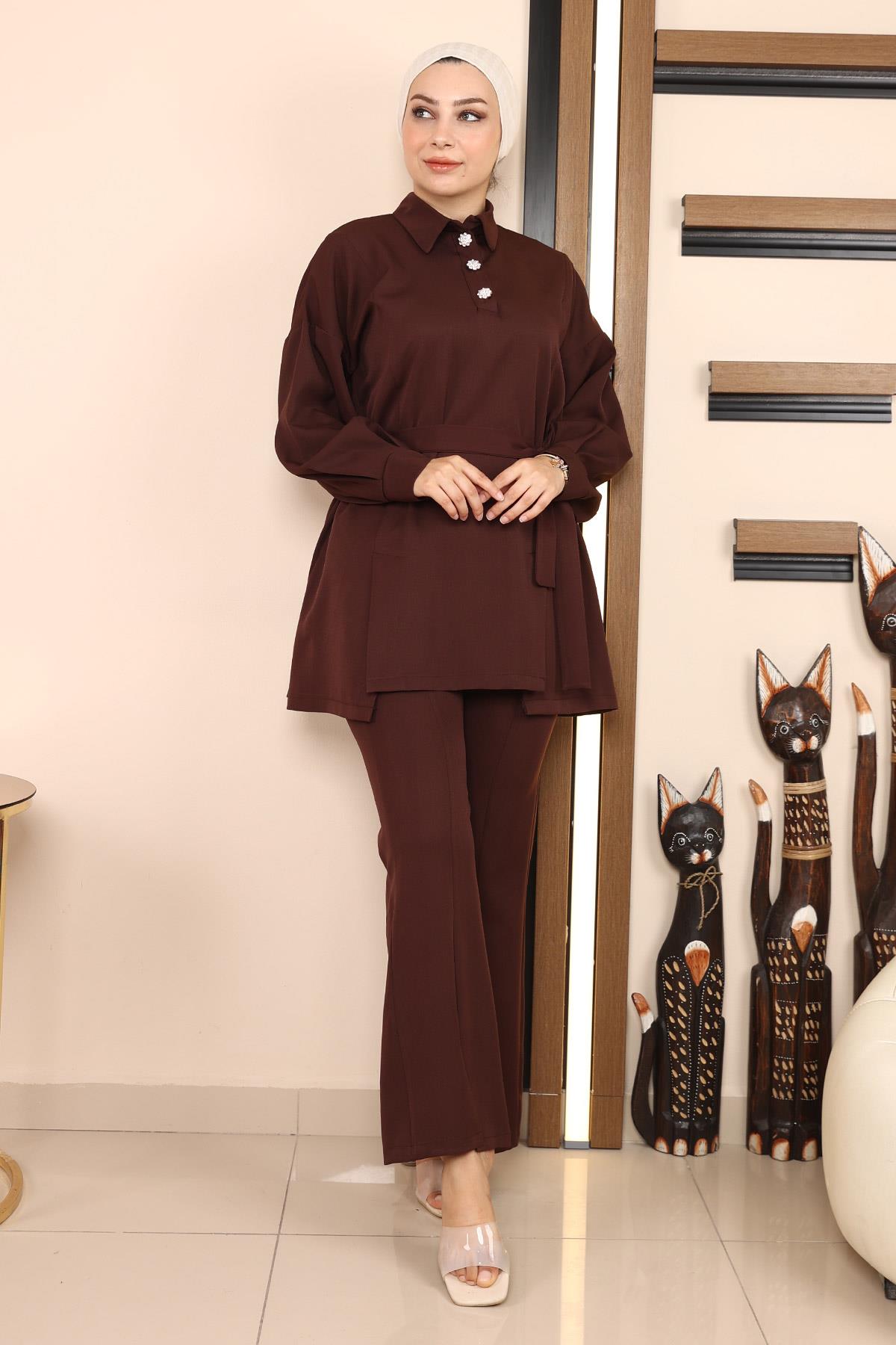 Yırtmaçlı Takım Kahverengi Kahverengi MSW19129-5