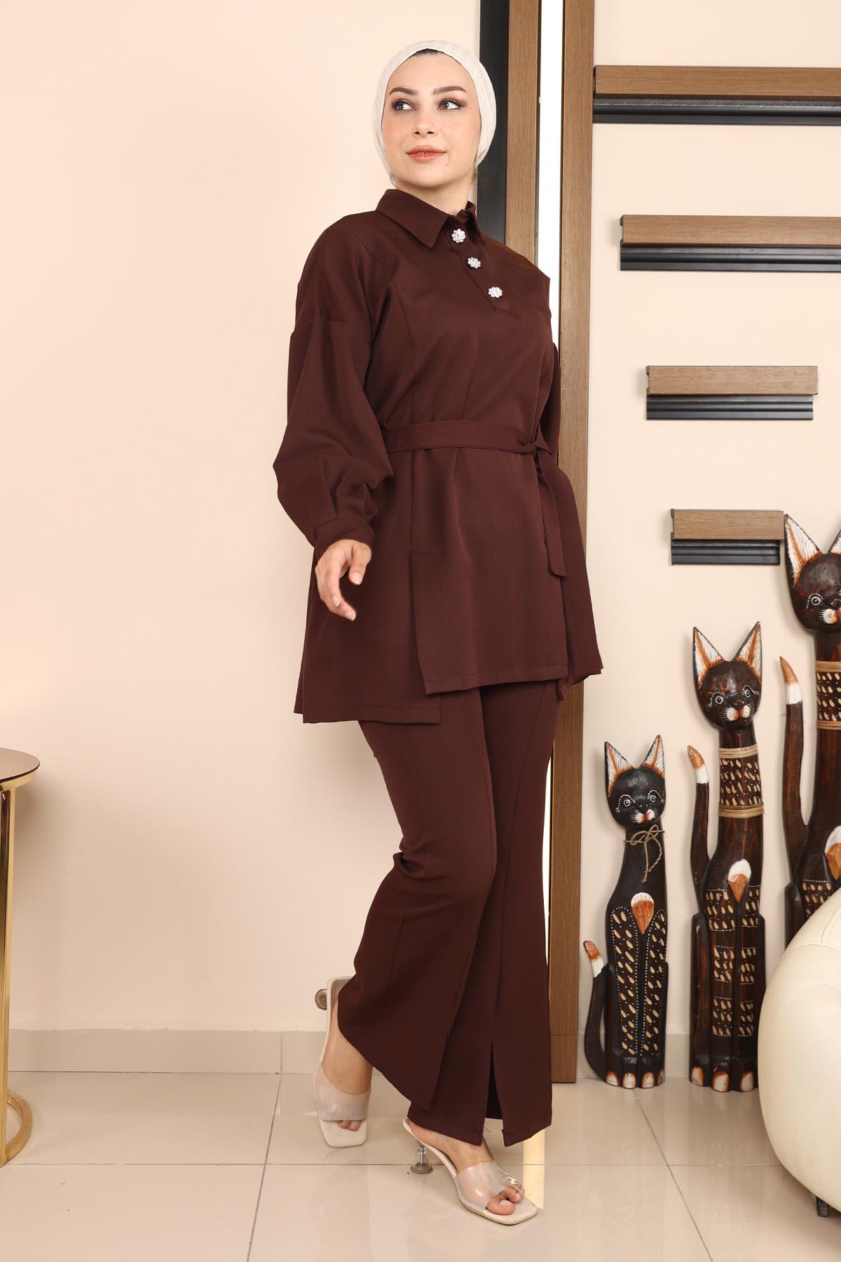 Yırtmaçlı Takım Kahverengi Kahverengi MSW19129-5