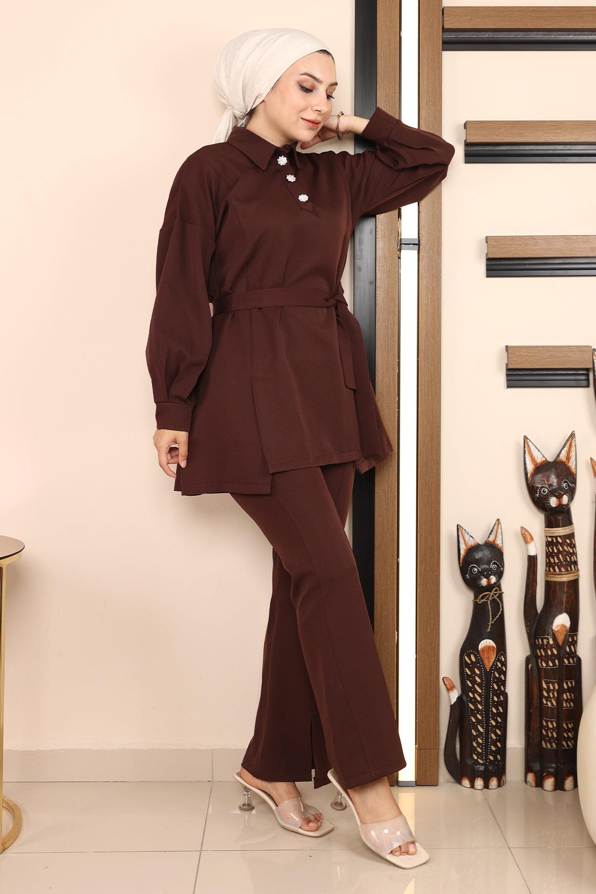 Yırtmaçlı Takım Kahverengi Kahverengi MSW19129-5