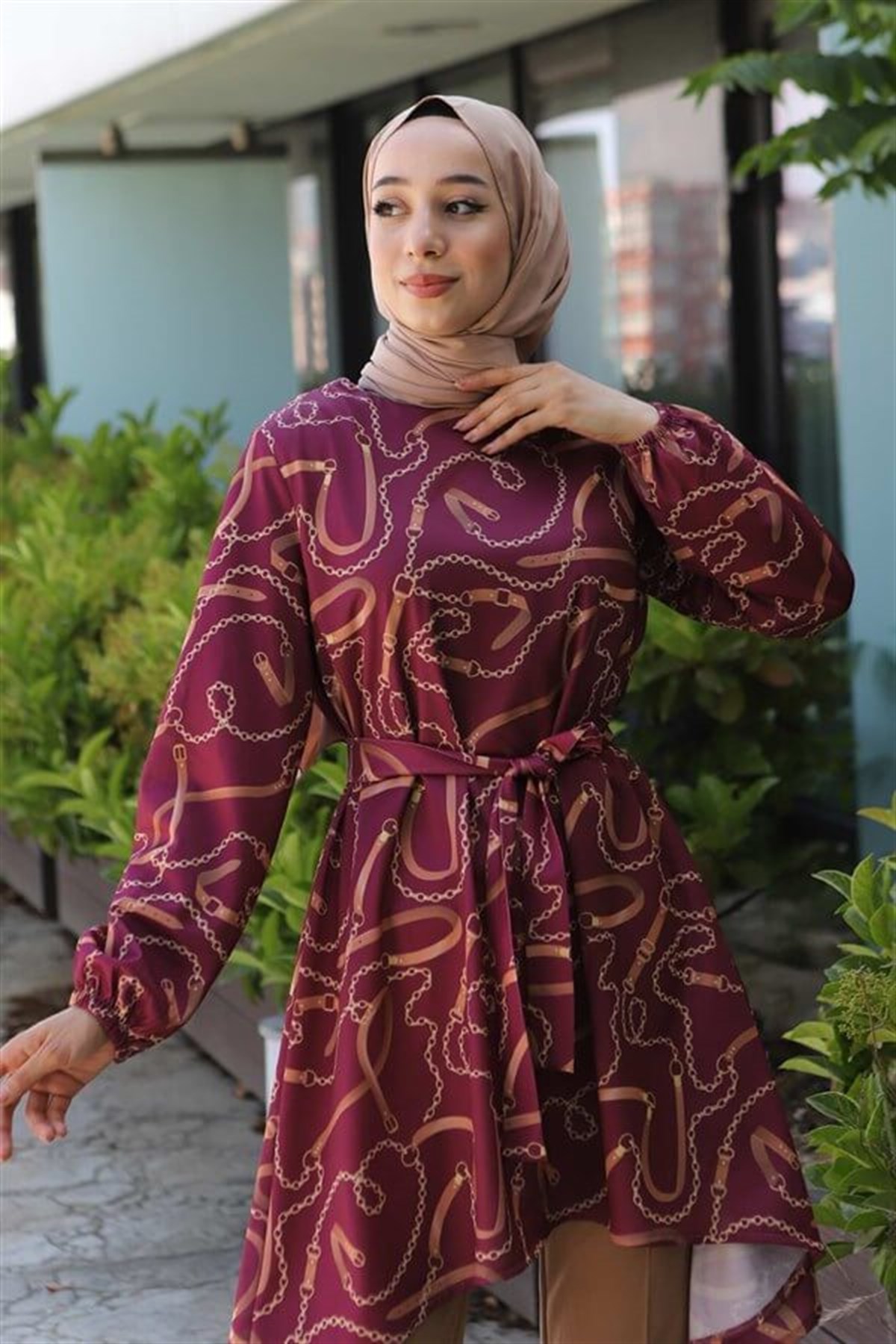 Zincir Desenli Tunik Mürdüm 15000