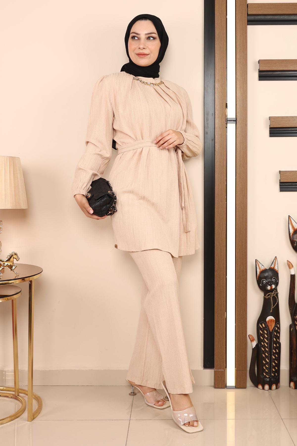 Zincir Detaylı Takım Bej Bej MSW19140-3