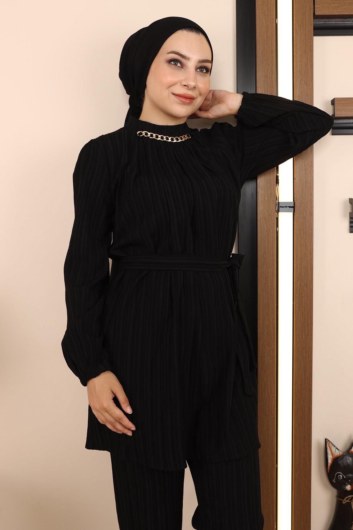 Zincir Detaylı Takım Siyah Siyah MSW19140-1