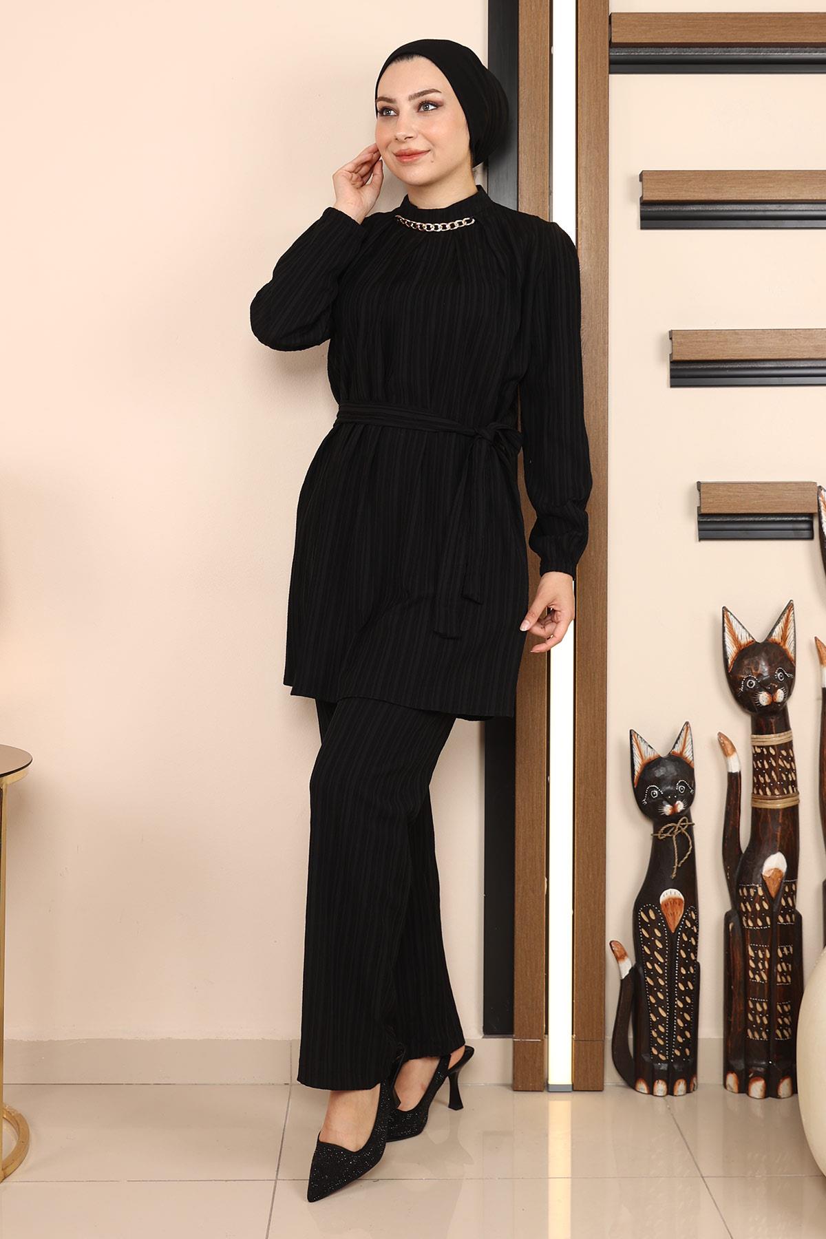 Zincir Detaylı Takım Siyah Siyah MSW19140-1