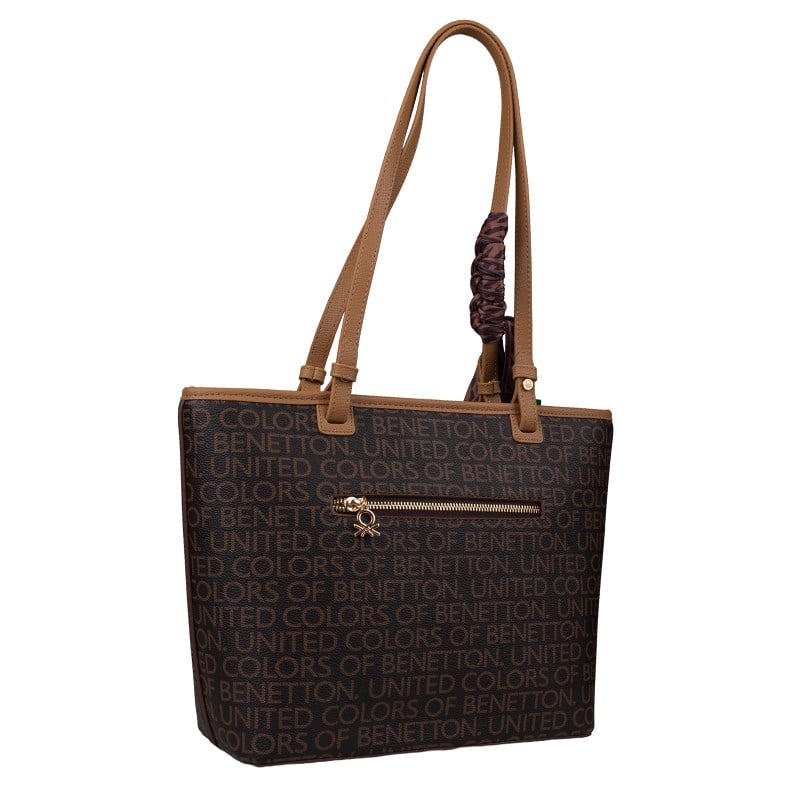 Benetton Kahverengi  Monogram Kadın Geniş Kol Çantası BNT 1762