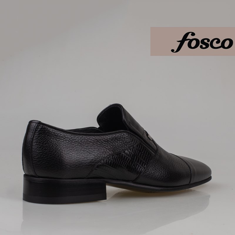 Fosco Siyah  Erkek Hakiki Deri Bağcıksız Klasik Ayakkabı