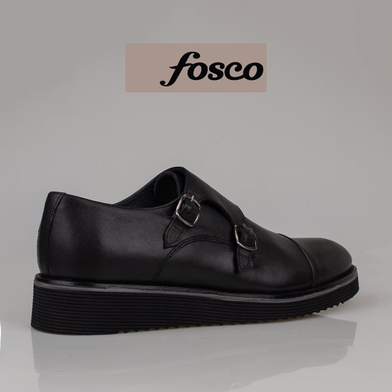 Fosco Siyah  Erkek Hakiki Deri Çift Tokalı Eva Klasik Ayakkabı