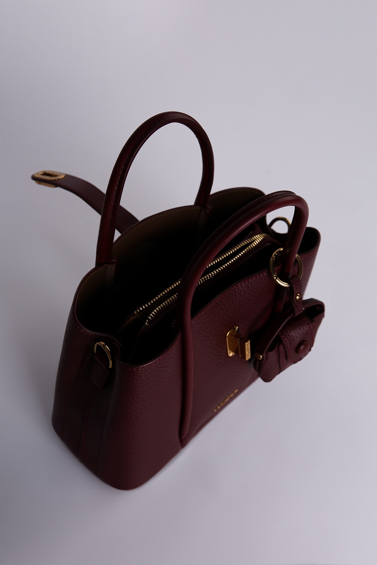 Levidor Bordo  Omuz ve El Çantası Kilit Detaylı Mini Cüzdanlı