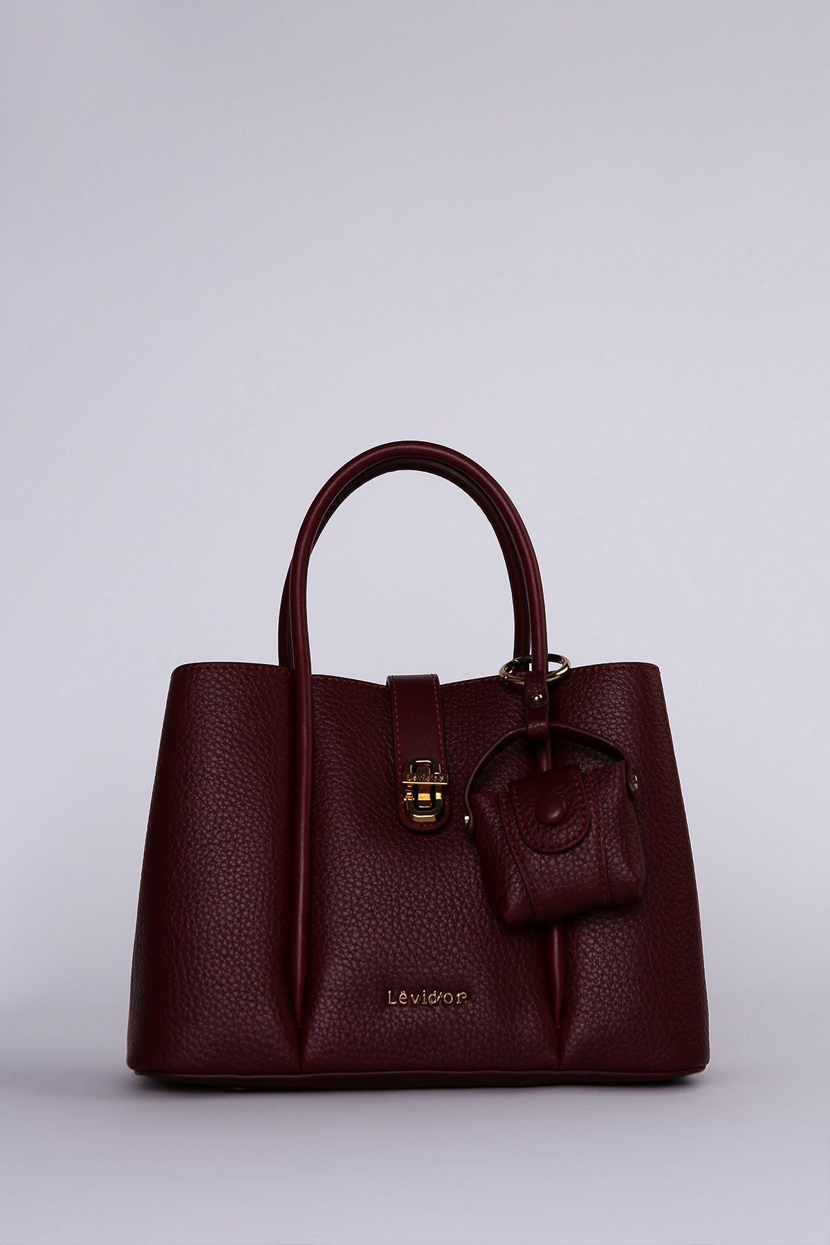 Levidor Bordo  Omuz ve El Çantası Kilit Detaylı Mini Cüzdanlı