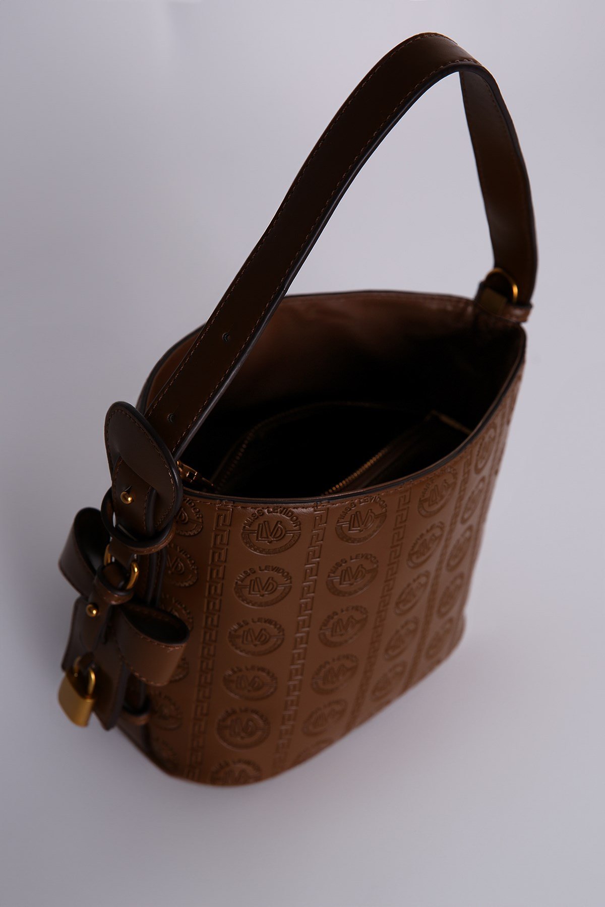 Levidor Kahverengi  Monogram Desenli Asma Kilitli Bucket Omuz Çantası