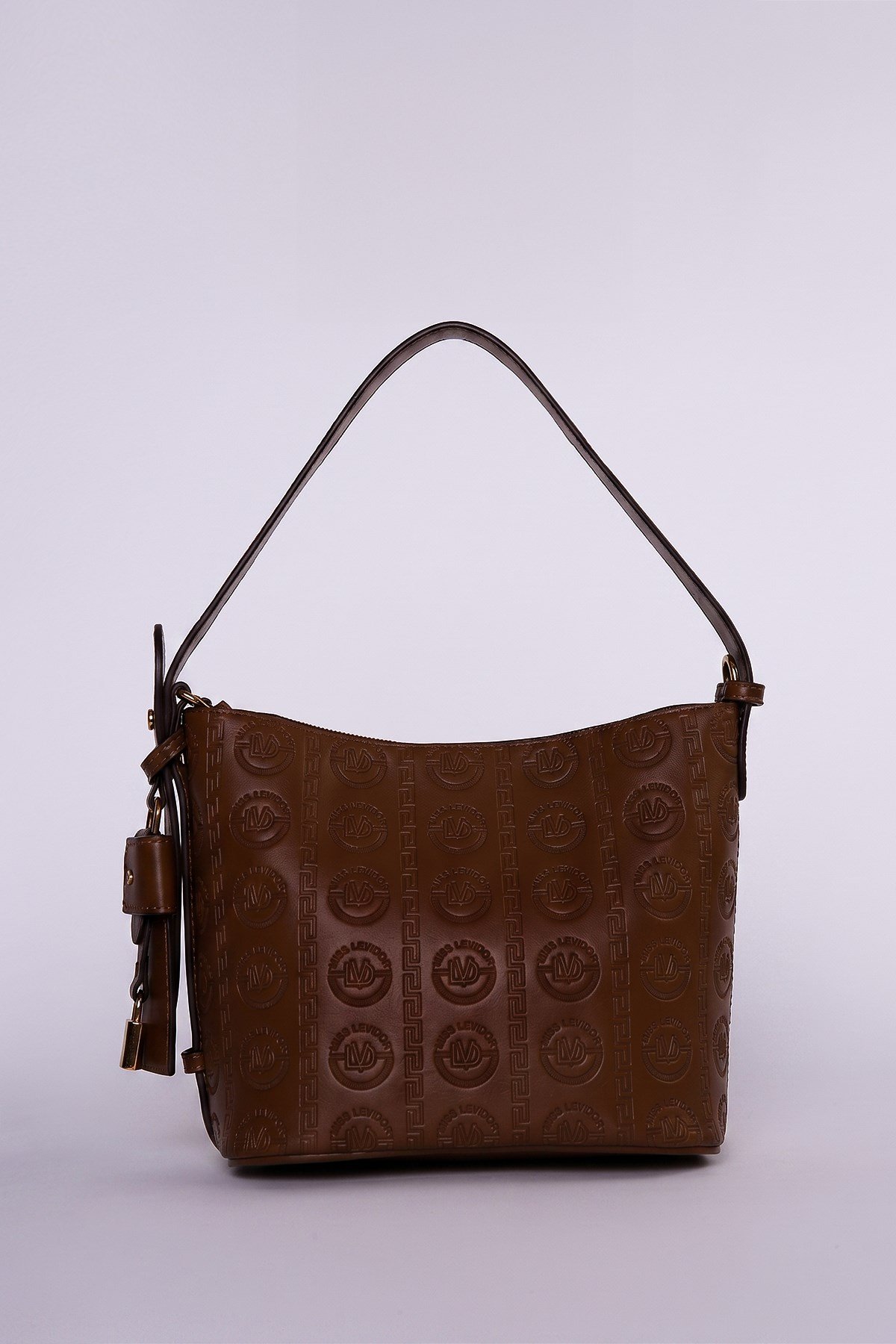 Levidor Kahverengi  Monogram Desenli Asma Kilitli Bucket Omuz Çantası