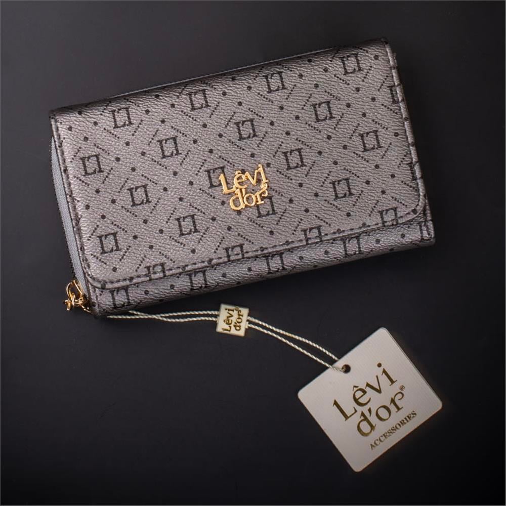 Levidor Platin  Geniş Boy Monogram Baskı Kadın Cüzdan