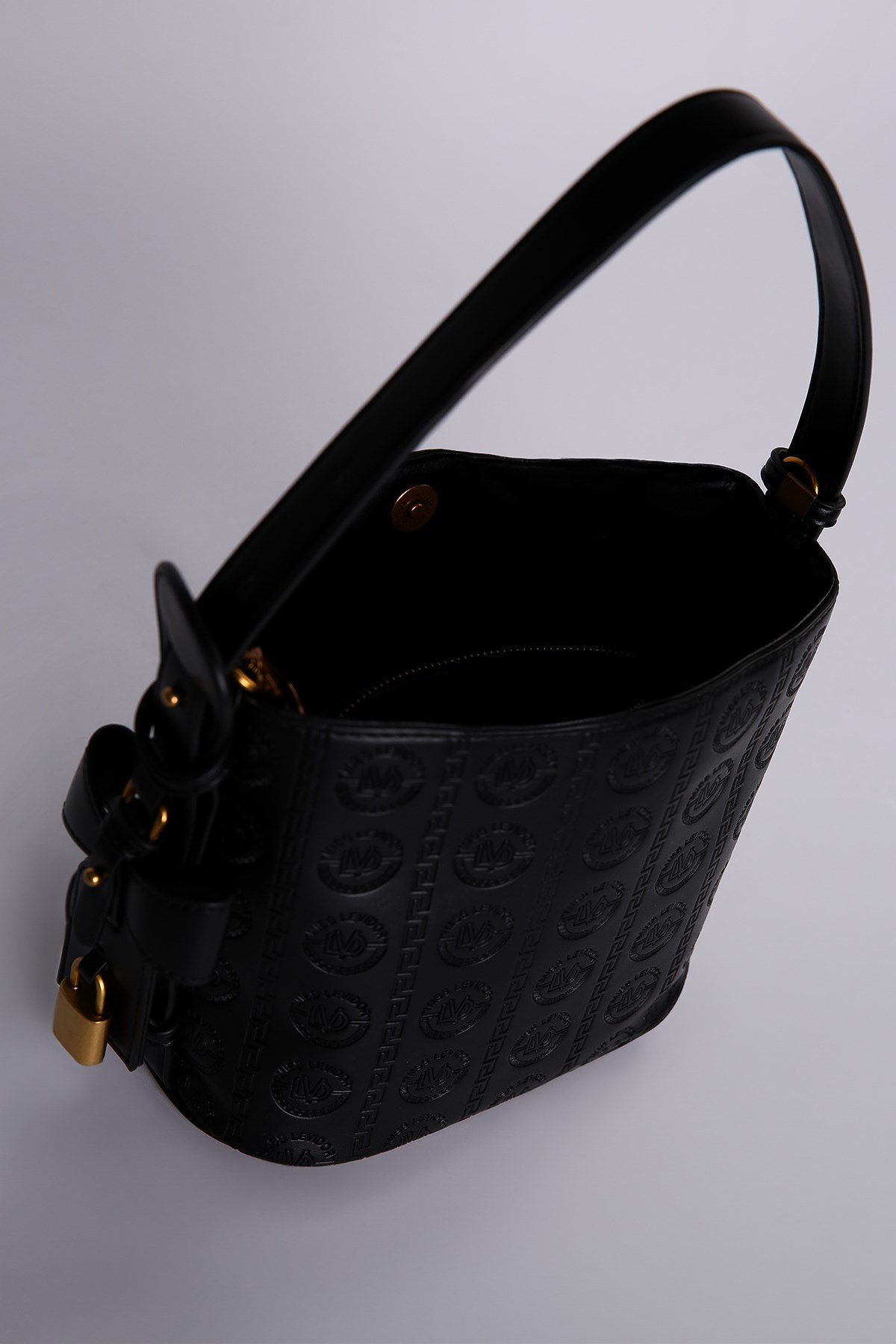 Levidor Siyah  Monogram Desenli Asma Kilitli Bucket Omuz Çantası