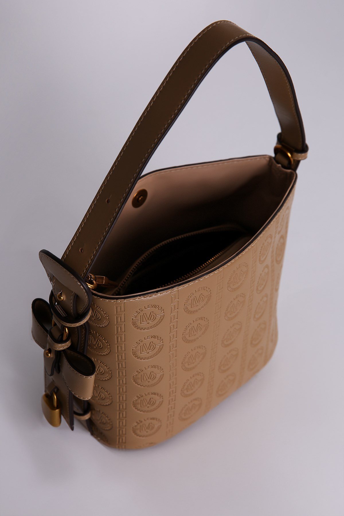 Levidor Vizon  Monogram Desenli Asma Kilitli Bucket Omuz Çantası