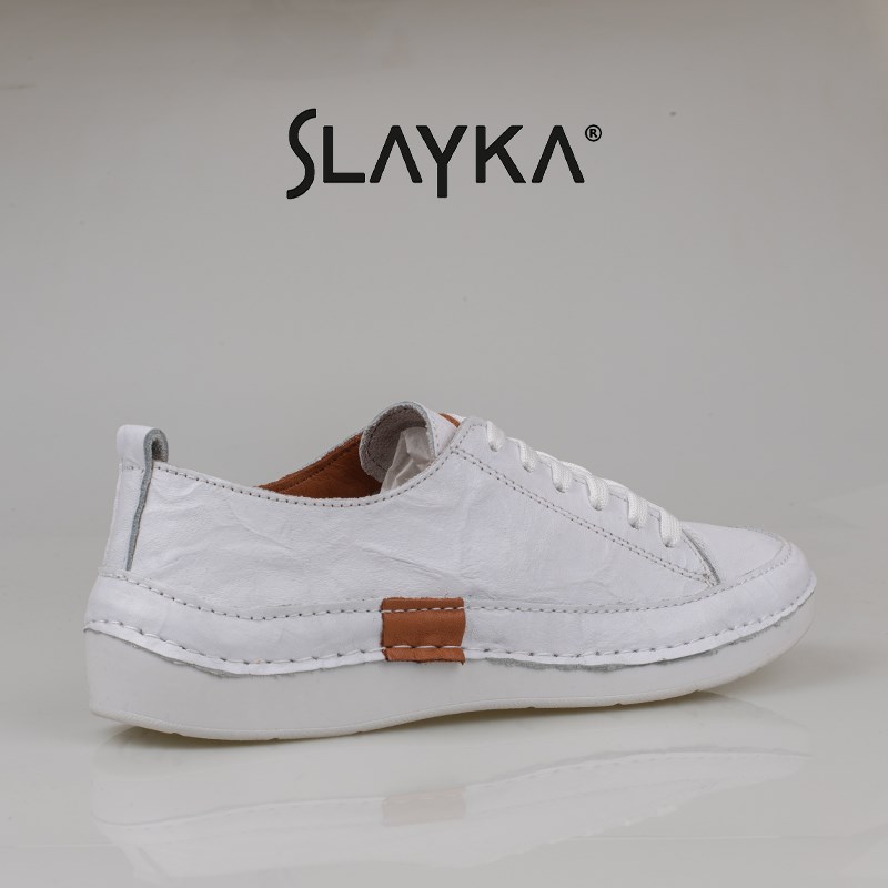 Slayka Beyaz  Ases Hakiki Deri Kadın Comfort Casual Ayakkabı