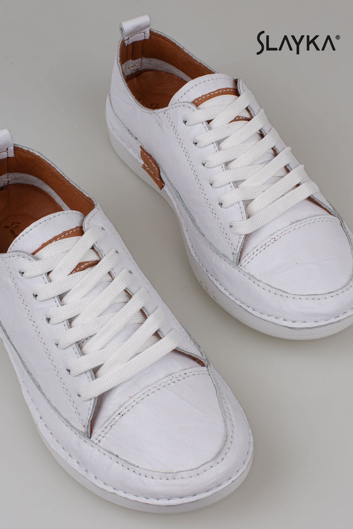 Slayka Beyaz  Ases Hakiki Deri Kadın Comfort Casual Ayakkabı