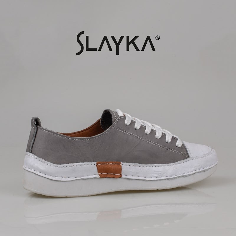 Slayka Gri  Ases Hakiki Deri Kadın Comfort Casual Ayakkabı