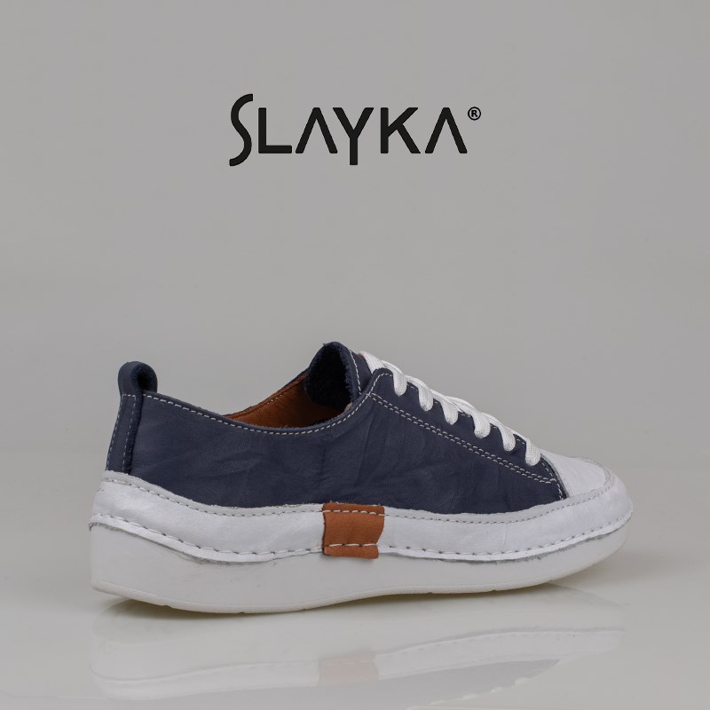 Slayka Lacivert  Ases Hakiki Deri Kadın Comfort Casual Ayakkabı