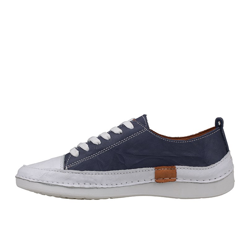 Slayka Lacivert  Ases Hakiki Deri Kadın Comfort Casual Ayakkabı