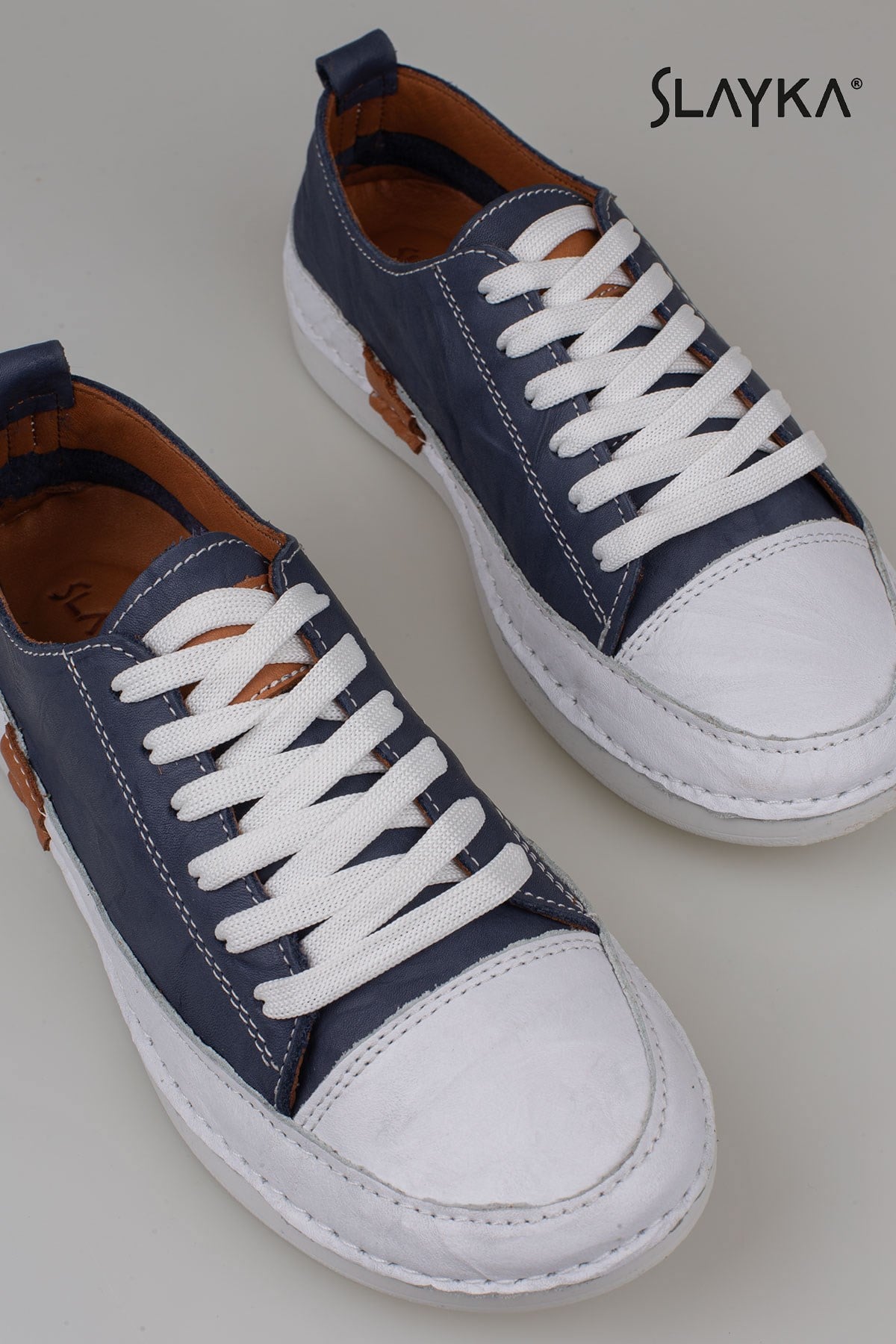 Slayka Lacivert  Ases Hakiki Deri Kadın Comfort Casual Ayakkabı
