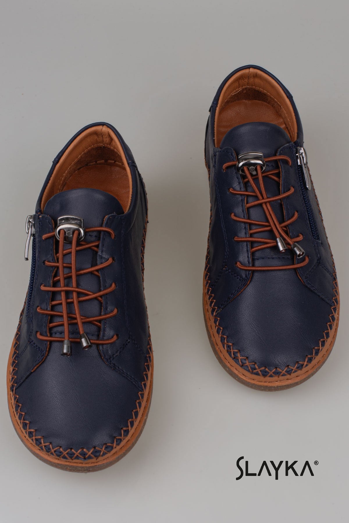 Slayka Lacivert  Heysa Hakiki Deri Kadın Casual Comfort Ayakkabı