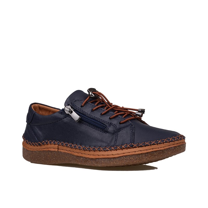 Slayka Lacivert  Heysa Hakiki Deri Kadın Casual Comfort Ayakkabı