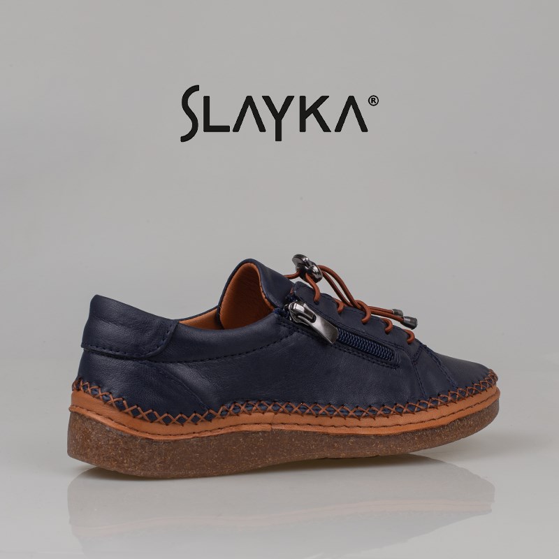 Slayka Lacivert  Heysa Hakiki Deri Kadın Casual Comfort Ayakkabı