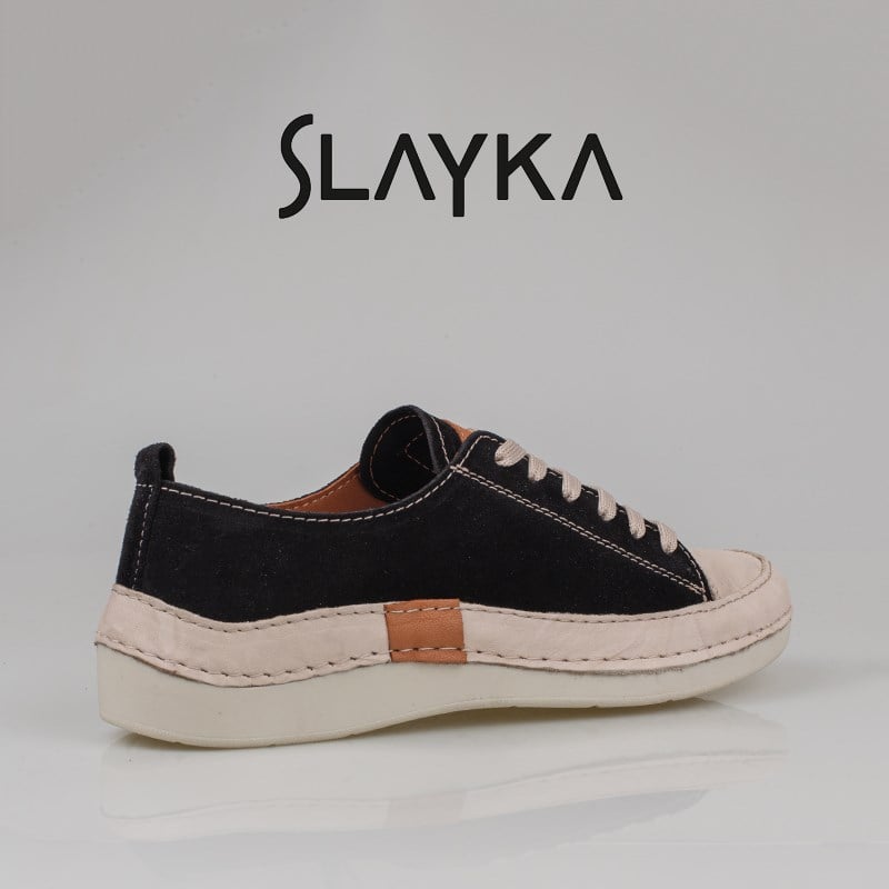 Slayka Siyah  Ases Hakiki Nubuk Deri Kadın Casual Ayakkabı