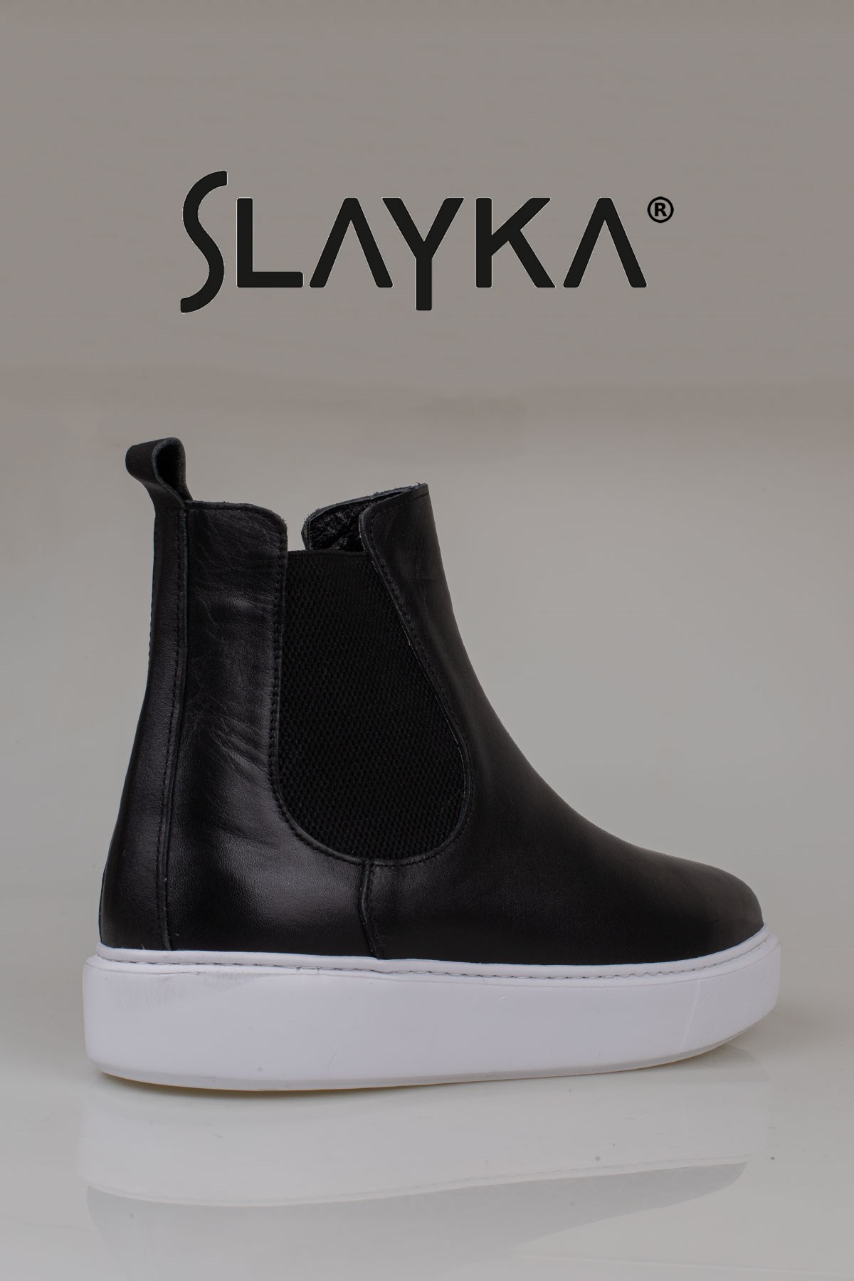 Slayka Siyah-Beyaz  Erkek Hakiki Deri Tabanlı Chelsea Bot