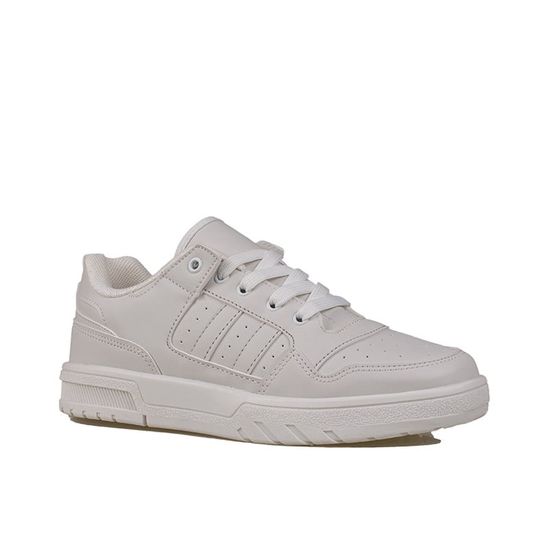 Trend Adımlar Beyaz  Bağcıklı Düz Taban Unisex Spor Ayakkabı