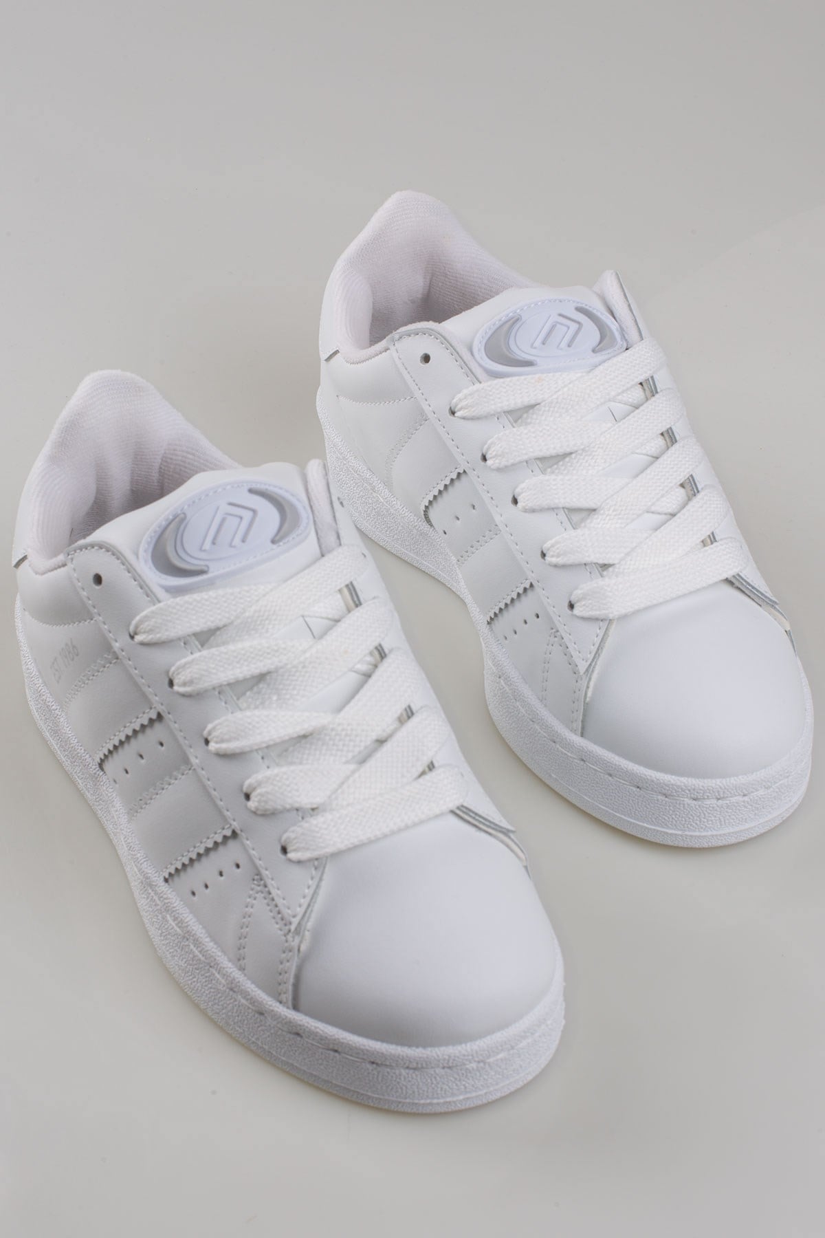 Trend Adımlar Beyaz  Düz Çizgili Tarz Unisex Sneaker