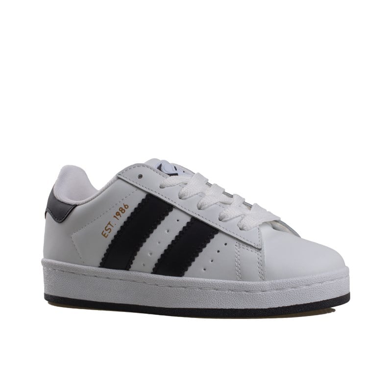 Trend Adımlar Beyaz-Siyah  Düz Çizgili Tarz Unisex Sneaker