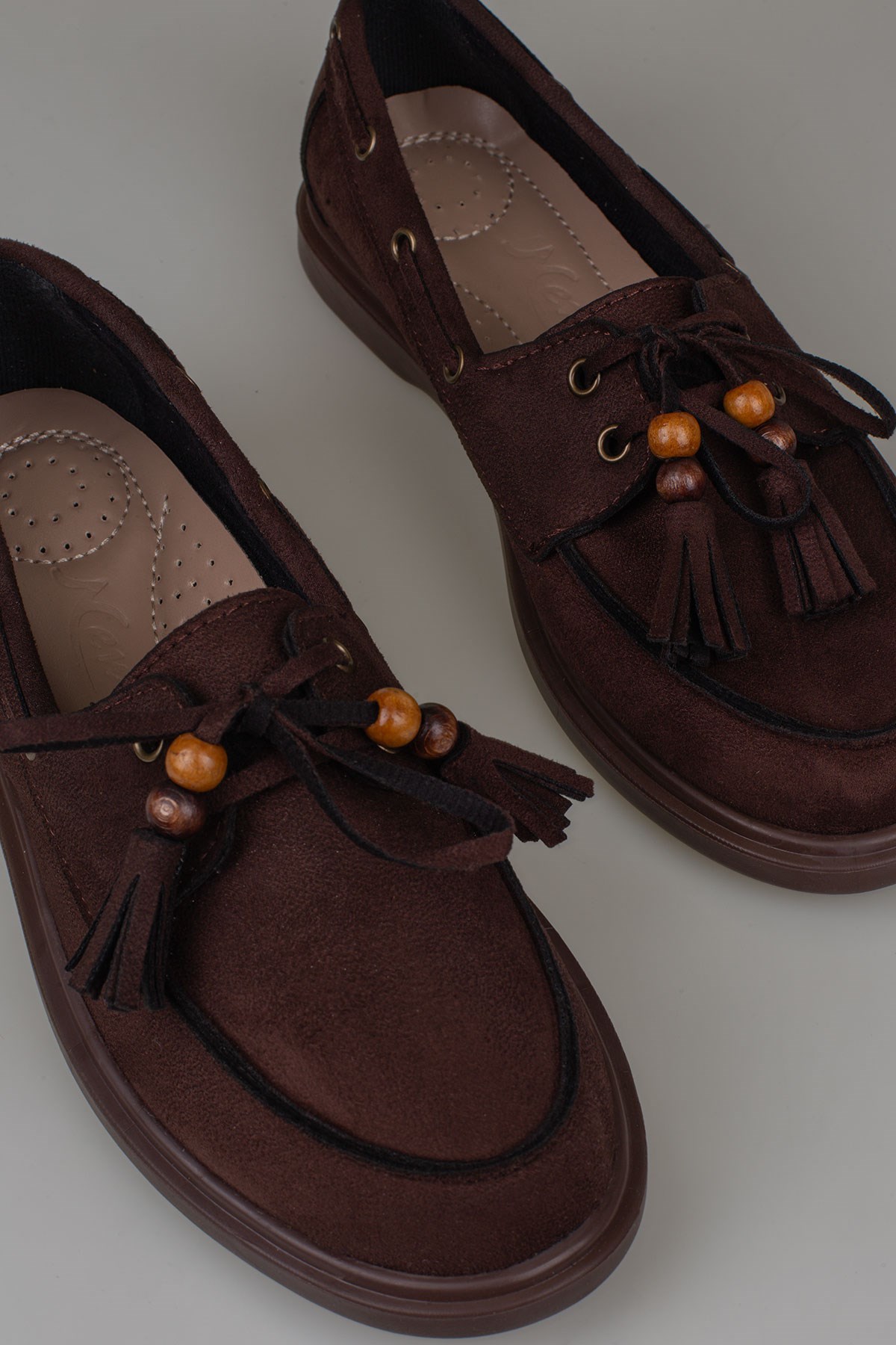 Trend Adımlar Kahverengi  Kadın Bağcıklı Püskül Detaylı Loafer