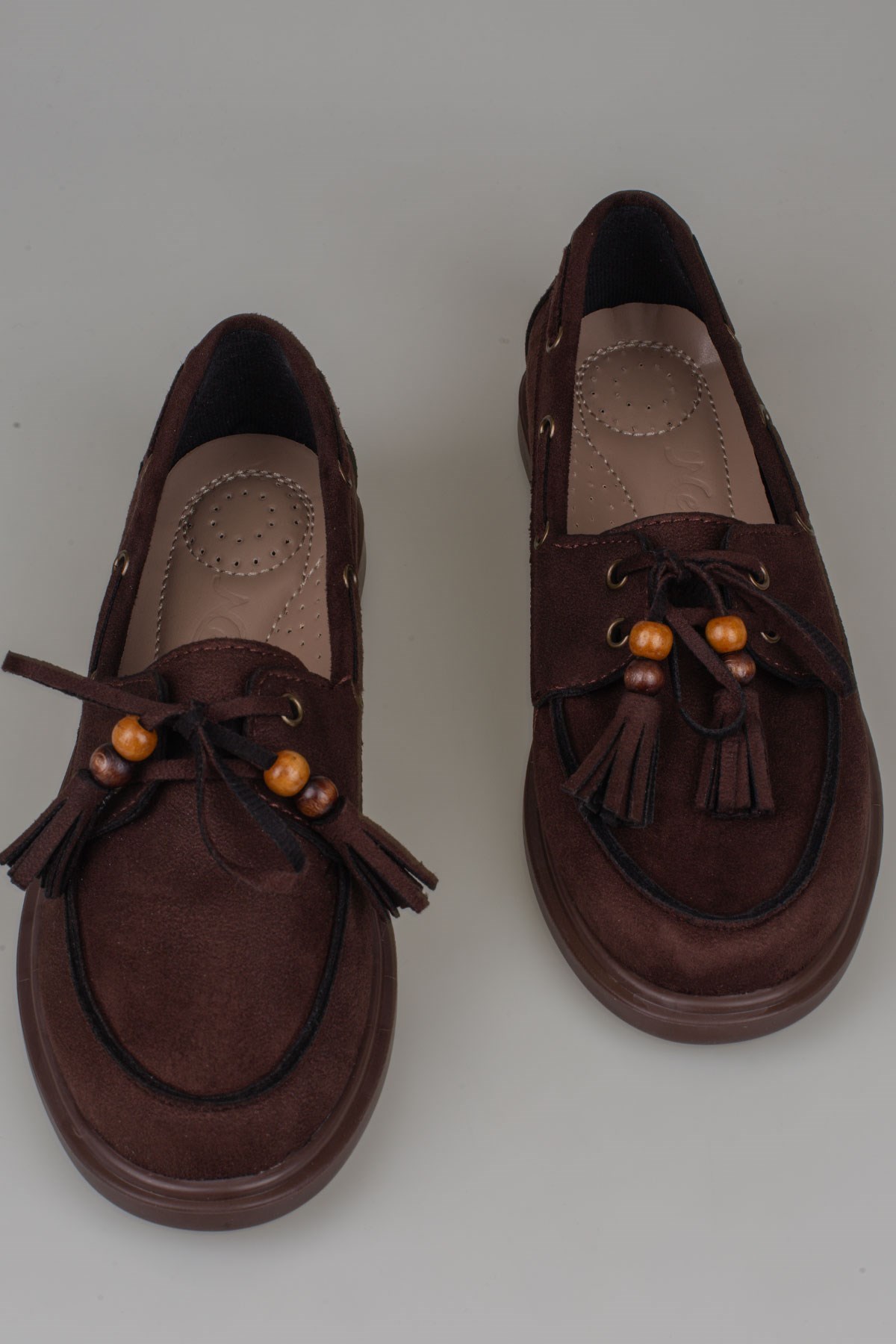 Trend Adımlar Kahverengi  Kadın Bağcıklı Püskül Detaylı Loafer