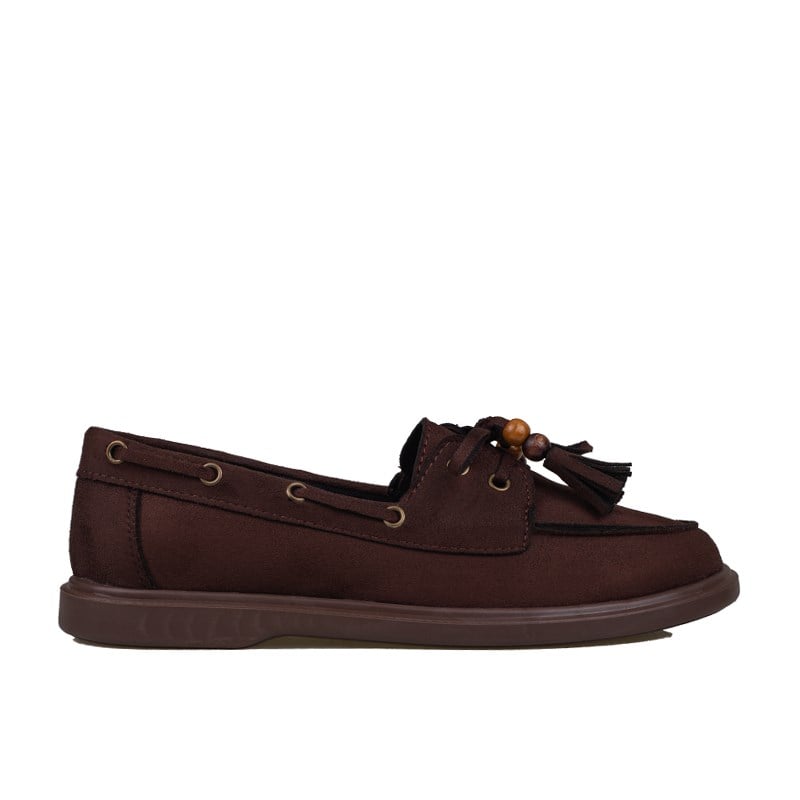Trend Adımlar Kahverengi  Kadın Bağcıklı Püskül Detaylı Loafer