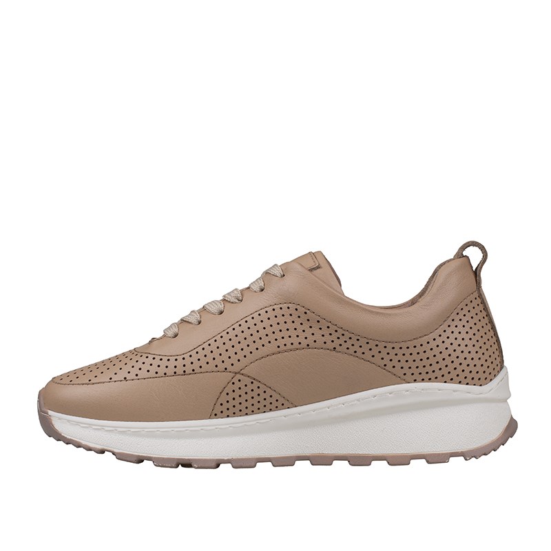 Trend Adımlar Kahverengi  Kadın Hakiki Deri Delikli Sneaker
