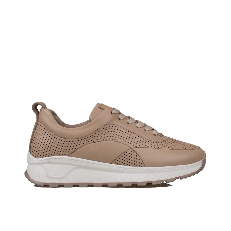 Trend Adımlar Kahverengi  Kadın Hakiki Deri Delikli Sneaker