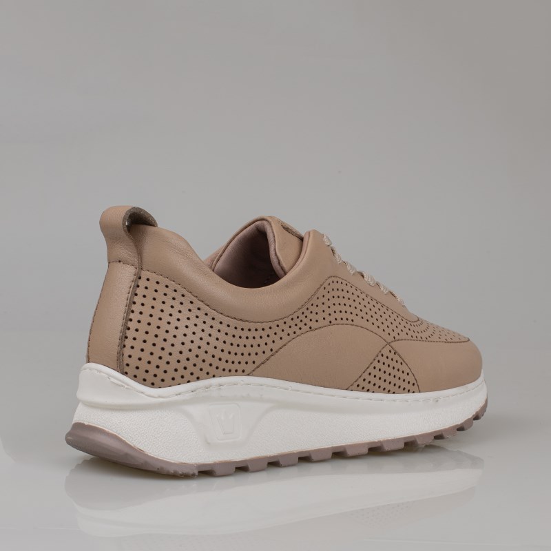 Trend Adımlar Kahverengi  Kadın Hakiki Deri Delikli Sneaker