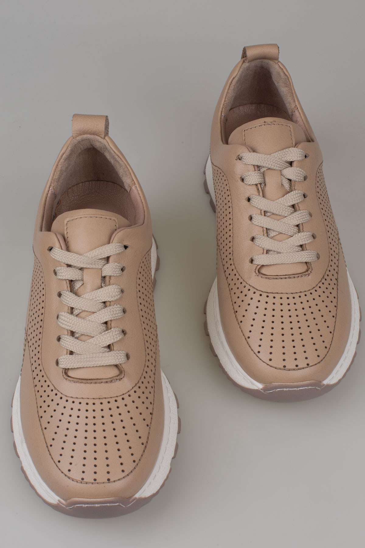 Trend Adımlar Kahverengi  Kadın Hakiki Deri Delikli Sneaker