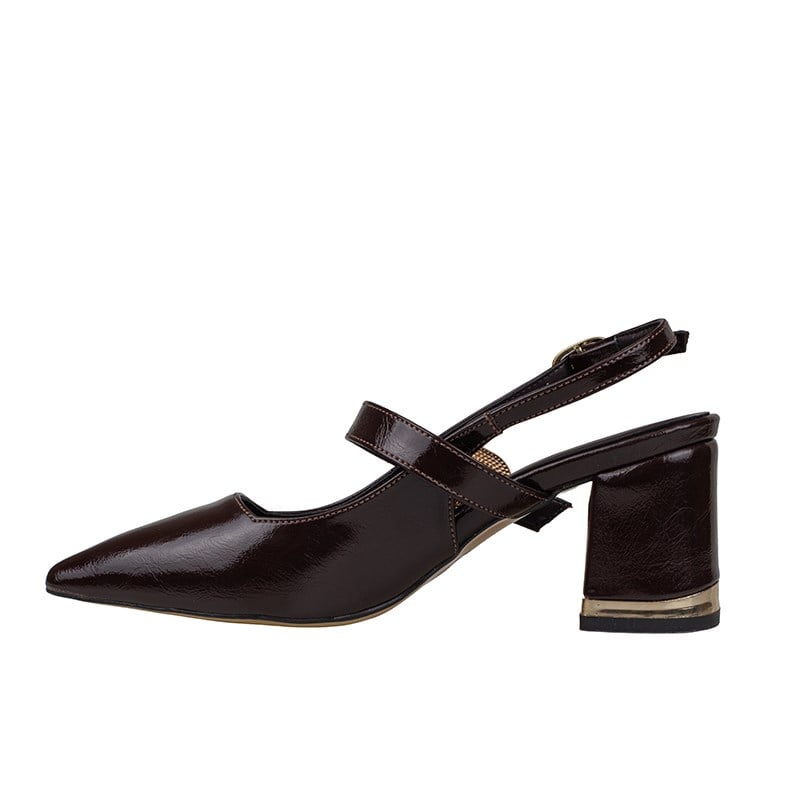 Trend Adımlar Kahverengi  Kadın Slingback Topuklu Taş Tokalı Ayakkabı