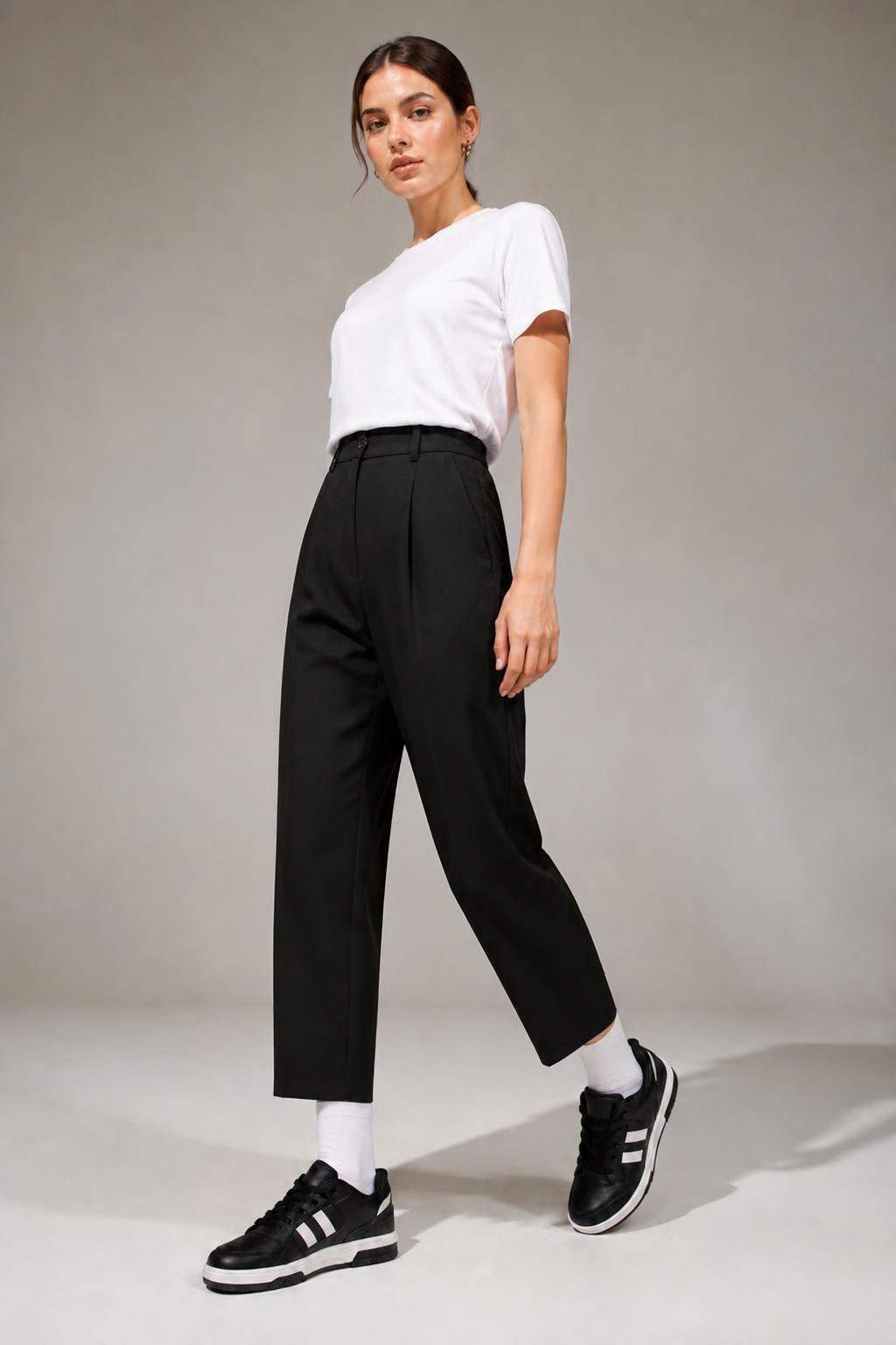 Trend Adımlar Siyah  Bağcıklı Düz Taban Unisex Spor Ayakkabı