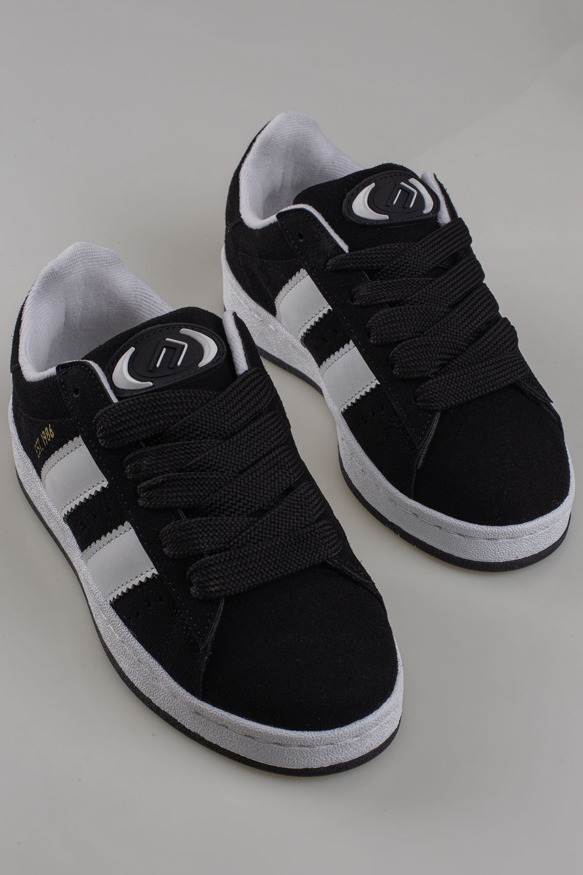Trend Adımlar Siyah  Düz Çizgili Tarz Unisex Sneaker