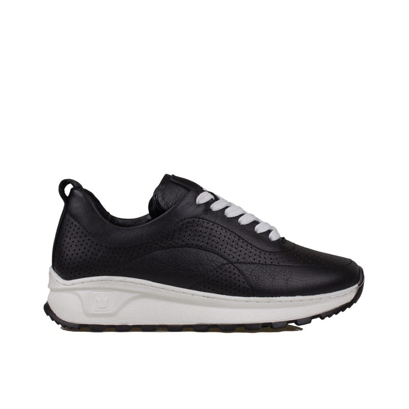 Trend Adımlar Siyah  Kadın Hakiki Deri Delikli Sneaker