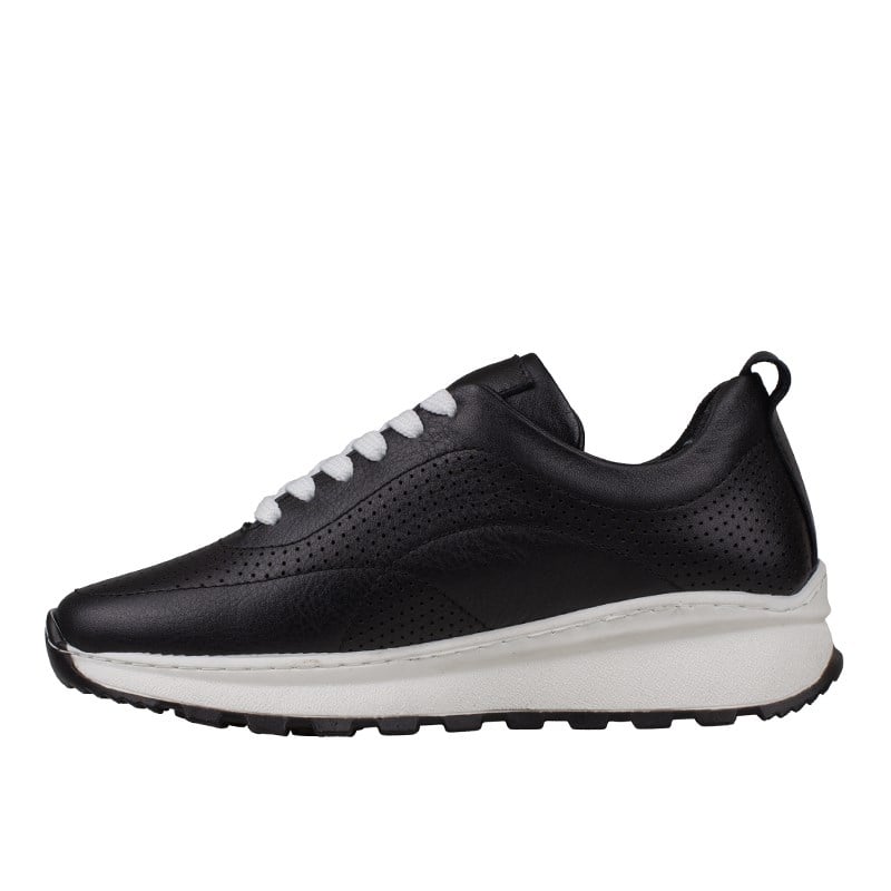 Trend Adımlar Siyah  Kadın Hakiki Deri Delikli Sneaker