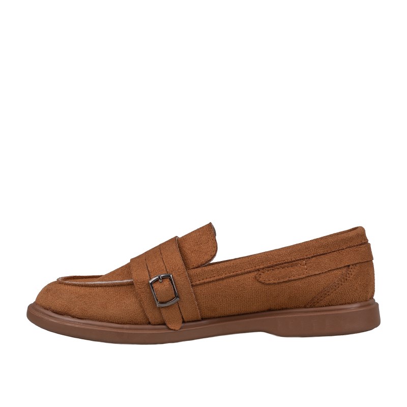 Trend Adımlar Taba  Kadın Günlük Çift Tokalı Loafer Süet Ayakkabı