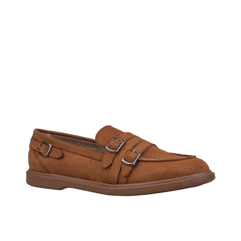 Trend Adımlar Taba  Kadın Günlük Çift Tokalı Loafer Süet Ayakkabı