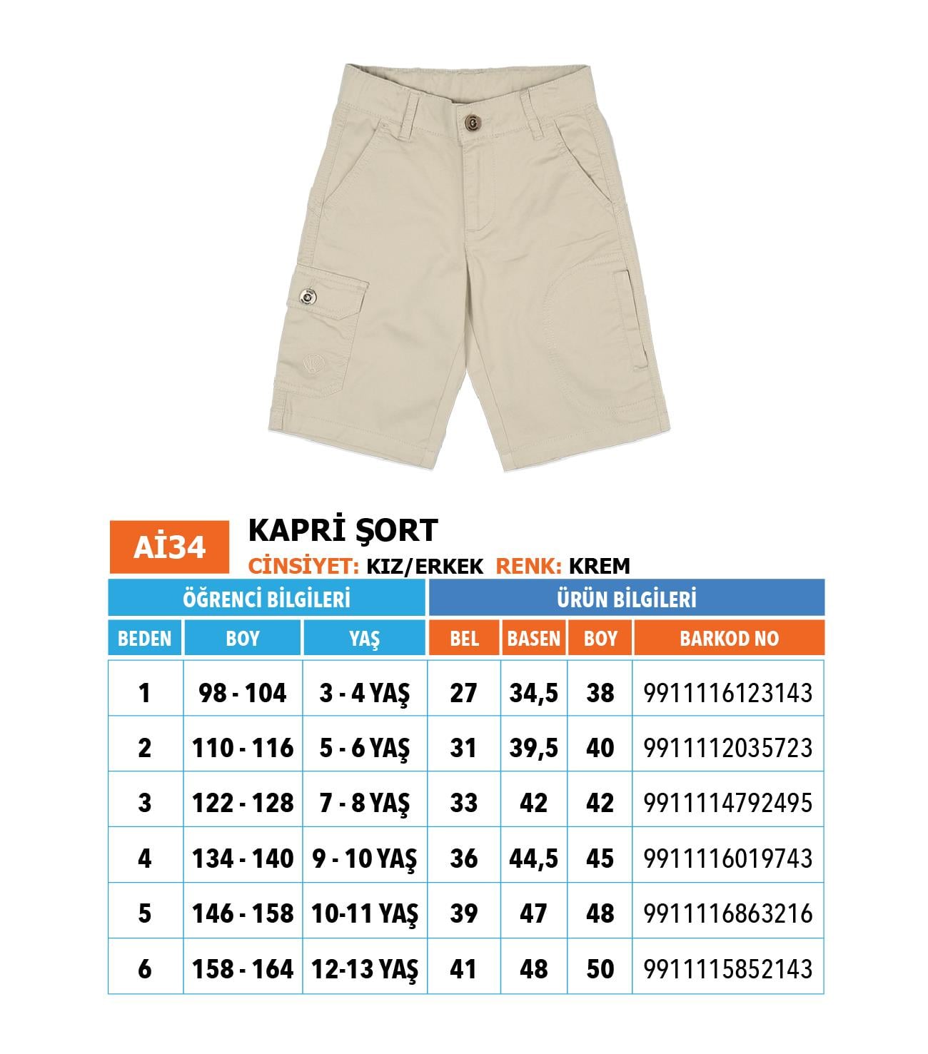 Ana-İlk Kapri şort/ Krem