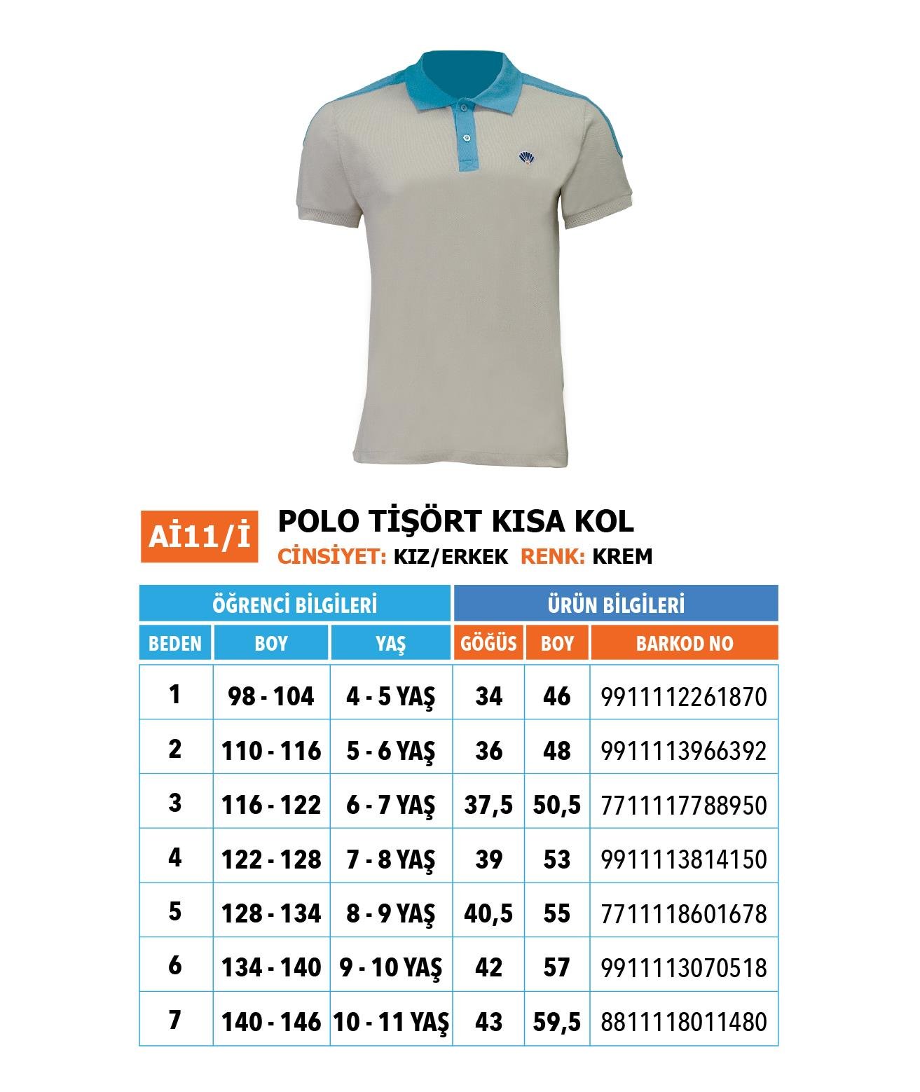 Ana-İlk Polo Tişört Kısa Kol/ Krem Mavi Yaka