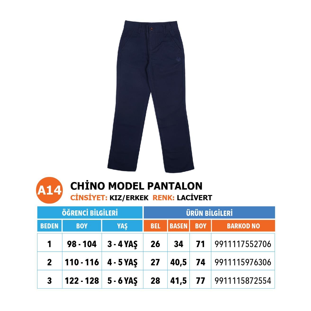 Okul Öncesi Chino (model) Pantolon Lacivert